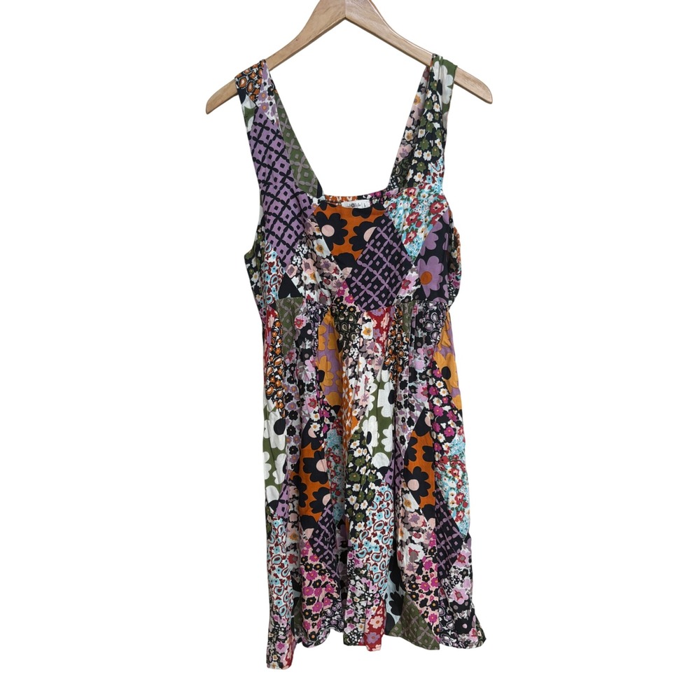 NWT Natural Life Patchwork Floral Sleeveless Smocked Back Mini Dress Large